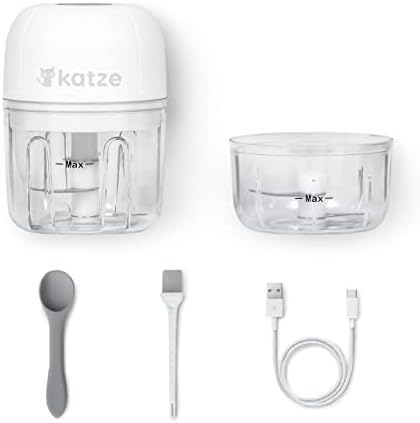KATZE Electric Mini Food Chopper – Small Processor For Garlic, Onion, Vegetables, Fruit Salad, Dicing & Puree – Mincer For Kitchen (White, 250 ml + 100 ml)