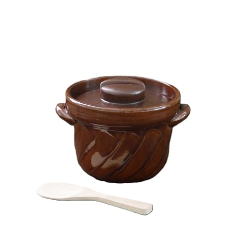 [萬古焼(ばんこやき)]捻れ2合ごはん鍋 飴(しゃもじ付)