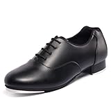Linodes Unisex-Child Soft Upper Lace up Tap Shoe for Girls, Boys and Kids Tap Flat-Black-2.5M-Little Kid