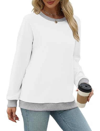 Image of Saloogoe Sweatshirts for Women Crewneck Long Sleeve Loose Fit Tops Color Block Ribbed Trim Fashion 2025