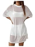 Verdusa Women's Sheer Mesh Dress Loose See Through Half Sleeve Beach Cover Up White Medium
