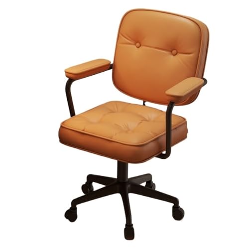Home Comfortable Office Chairs Small Office Imitation Leather Bedroom Chaires Lifting Swivel Chair With Wheels(Orange)
