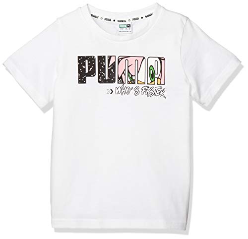  PUMA x Sega 596311 52 - Maglietta da ragazza, motivo: personaggio sonico, colore: Bianco, bianco, 7-8 anni