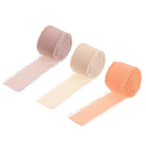 uxcell Chiffon Ribbon 1.5" x 8 Yard, Handmade Fringe Ribbon, Brown/Light Beige/Light Orange Silk Ribbon for Wedding Gift Wrapping