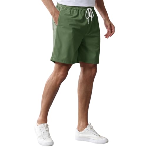 Image of Mens Corduroy Shorts Cotton Blend Lightweight Soft Summer Shorts Elastic Waist Beach Casual Short for Men with Pockets