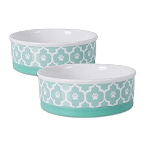 Bone Dry Lattice Collection Pet Bowl & Canister, Medium Set, 6×2″, Aqua, 2 Count