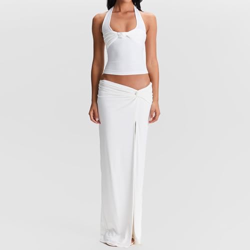 FOMOYUU Women's Y2K Sexy Halter Tops Knot Front Sleeveless Crop Tank Top Slim Fitted Backless Tanks Summer Going Out Vest3