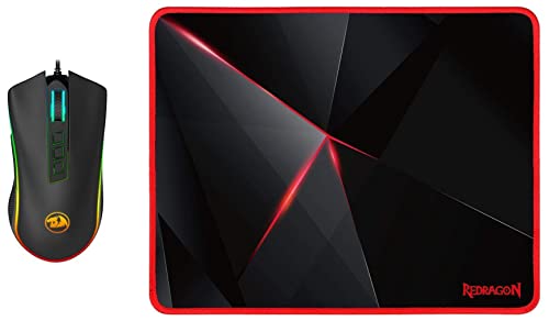 Image of Redragon Cobra M711 Wired USB 10,000 DPI Gaming Mouse (Black) & Capricorn P012 Gaming Mousepad with Stitched Edges, Premium-Textured Mouse Mat