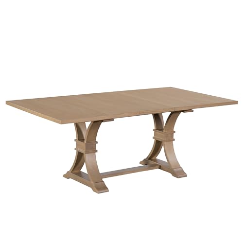 Image of Christopher Knight Home Ethan Extendable Dining Room Table for 6, Wooden Rectangular Expandable Kitchen Table, Vintage Dining Table for Dining Room Kitchen, Light Natural