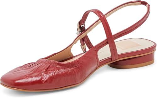 Dolce Vita Rianne Red Crinkle Patent Slingback Squared Toe Fashion Ballet Flats2