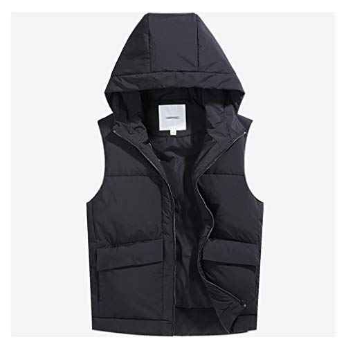 ZEZHOU Abajo conceden la Chaqueta con Capucha de la Cremallera de los Hombres sin Mangas del Chaleco del Invierno Caliente hacia Abajo, Negro (Size : XL/180)