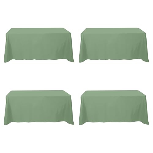 Image of BRILLMAX 4 Pack Sage Green Tablecloths 90 x 132 Inch for 6ft Rectangle Tables - 150 GSM Polyester Fabric, Floor Length Drop, Water, Stain & Wrinkle Resistant Cloth Cover for Wedding Reception Banquet