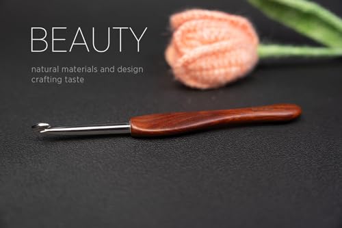 Image of SEVENSUN Crochet Hook Artistan 6.5mm - Pure Handmade Polished Stainless Steel Hook - Blood Sandalwood Handle - High-end Crochet Hook Gift, Red
