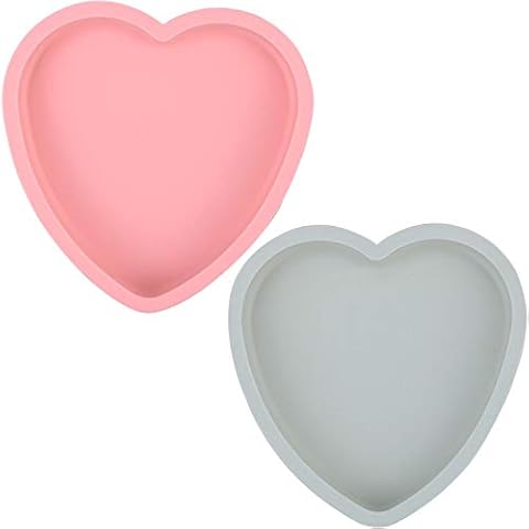 Goeielewe 2PCS Heart Shaped Cake Pan Silicone Cake Mold Baking Pans Non-Stick Cake Bakeware Mold, Chocolate Baking Tray Valentine's Gift - Pink&Blue-gray Colors (6 Inches) Cover