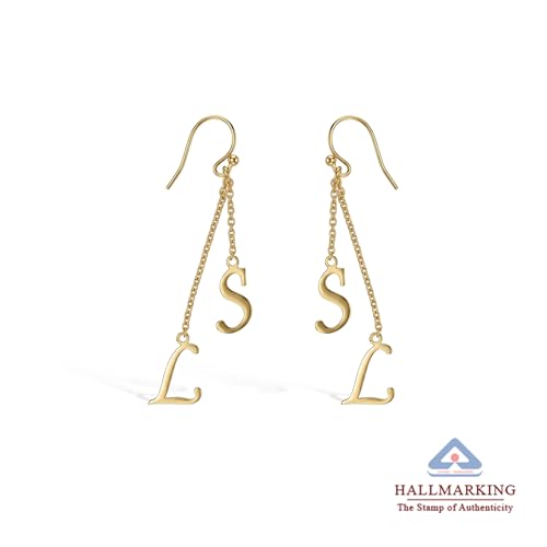 Image of TRUESILVER ACPL 925 Sterling Silver Personalized Earrings for Women | Customized Inital Dangler Name Earring for Womens | Custom Gift for Anniversary Wedding Birthday