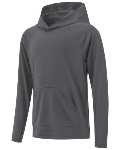 Image of Boys Rash Guard Long Sleeve Hoodie Swim Shirt with Pocket Youth Kids UPF 50+ Sun Protection Fishing Shirts Thumb Hole