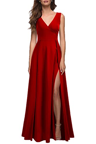 Image of MUSHARE Women's V Neck Sleeveless Split Formal Dress Cocktail Party Prom Long Dresses