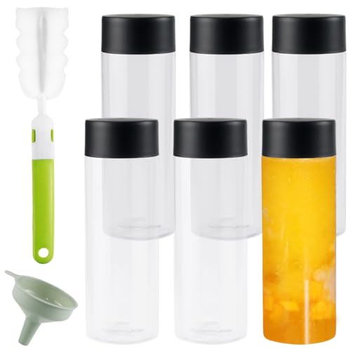 UptVin 6 Stück Plastikflaschen zum Befüllen, 350 ml Shot Flaschen zum Befüllen Transparente Smoothie Flasche mit Deckel Wiederverwendbar für Tee, Saft, Smoothies und Kalt Gebrühten