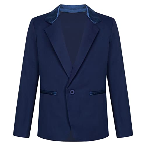 Aiihoo Kinder Jungen Sakko Langarm Blazer Smoking Anzug Slim Fit Jacke Mantel mit Reverskragen Hochzeit Geburtstag Party Festzug Anzugjacke Navy Blau 122-128 Cover