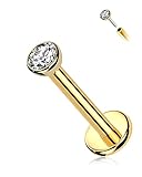 Melighting 14K Solid Gold Flat Back Earrings, Titanium Threadless Earrings for Women, 16G Gold Tragus Helix Piercing Jewelry, Conch Earrings Labret Jewelry for Women