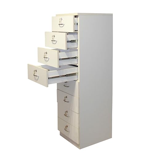 Image of Lakdi The Furniture Co. Wooden 8-Drawer Storage Unit with Locks | White Finish | Multi-Purpose Cabinet for Home & Office