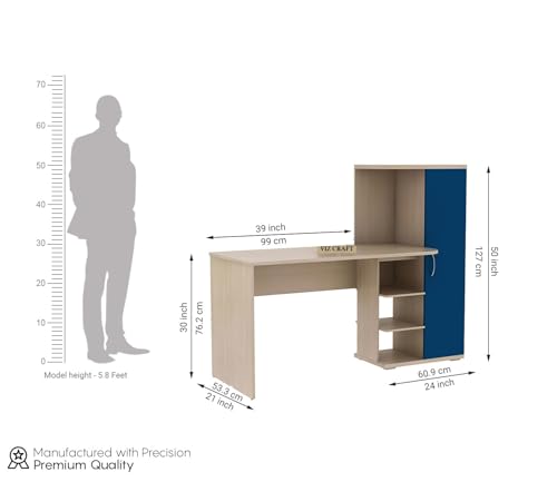 Image of Engineered Wood Office & Study Table for Study Room /Office /Work from Home || Engineered Wood Study Table || Freestanding || (Beige & Blue) |