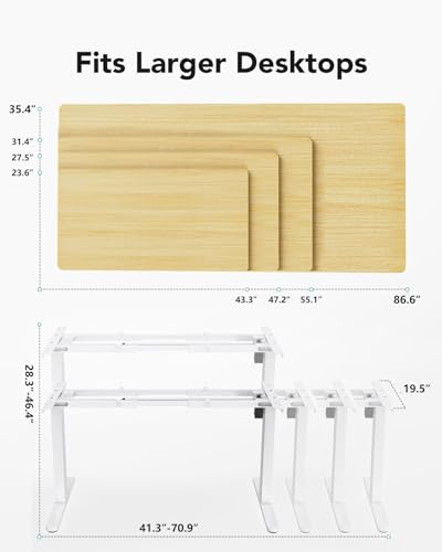 Image of HUANUO Standing Desk Frame with 220lbs Powerful Brushless Motor, Double Crossbeam Structure, Thick Adjustable Desk Legs, for Max 35.4″ x 86.6″ Desktop, for Home Office, White Frame Only