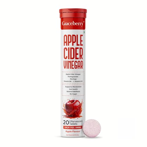 Image of Graceberry Apple Cider Vinegar Effervescent Tablet with Mother- 20 Tablets | 500mg ACV For Metabolism, Weight Management | Pomegranate & Moringa, Vit B6 & B12 | No Added Sugar | Pack of 1