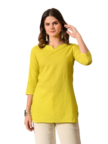 Image of Amazon Brand - Tavasya Women Pure Cotton Katha Plain Short Regular Fit Kurti |Short Top| Solid Casual Tunic