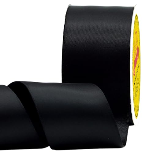 Image of Double Face Satin Ribbon 2 inch X 25 Yards Polyester Black Ribbon for Gift Wrapping Very Suitable for Weddings Party Hair Bow Invitation Decorations and More