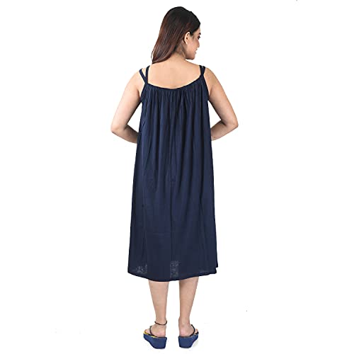 Image of Piyali's Creation Women's Dark Blue Sleeveless Pure Cotton Night for Ladies /Girls - PCW00001389