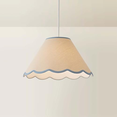 ValueLights | Large Easy Fit Natural Linen Tapered Light Shade with Blue Scallop Trim | Lamp Shades, Home Décor & Improvement Essential | 410mm Shade Width