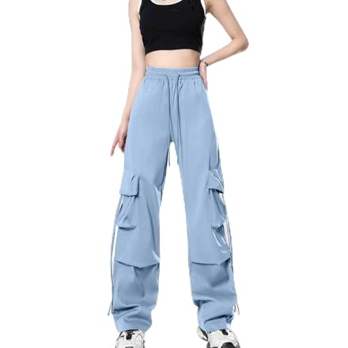Vhersily Pantalones cargo anchos para niñas, cintura alta y pierna con múltiples bolsillos, estilo vintage Y2K, hip hop, paracaídas, ajuste holgado, transpirable, Thai Fisherman Pants, Bu2, L