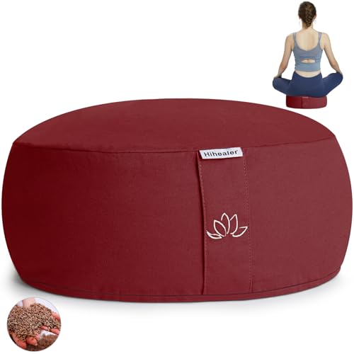 Hihealer Meditation Cushion Meditation Yoga Floor Cushion Pillow Filled by Buckwheat Hulls Added Activated Carbon, 33 x 33 x 15 CM Height, Christmas Xmas Gifts for Women Men
