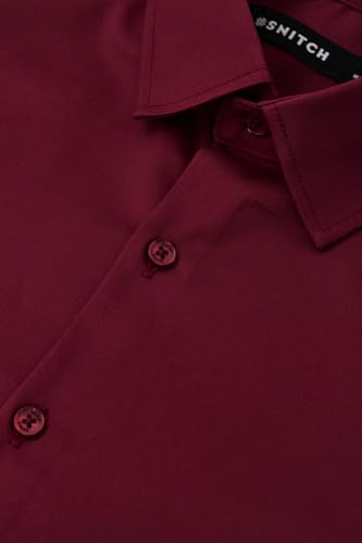 Image of SNITCH Men Formal Shirt | Tailored Slim Fit Full Sleeve Spread Collar Solid Style | Breathable Polyester Viscose Blend Twill Fabric for Office & Evening
