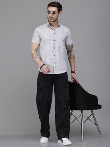 Image of Majestic Man Slim Fit Pure Cotton Half Sleeve Checked Casual Shirt