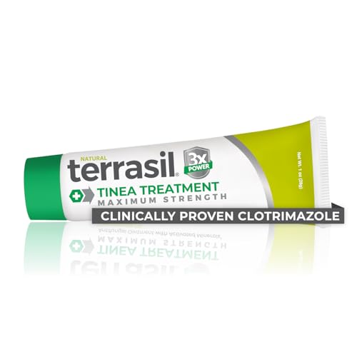 terrasil Tinea Versicolor Treatment Cream Max Strength, Antifungal Tinea Cream, Clinically Proven 1% Clotrimazole, Treats Most Ringworm & Fungal Infections, Soothing Relief of Itchy Dry Skin (1oz)