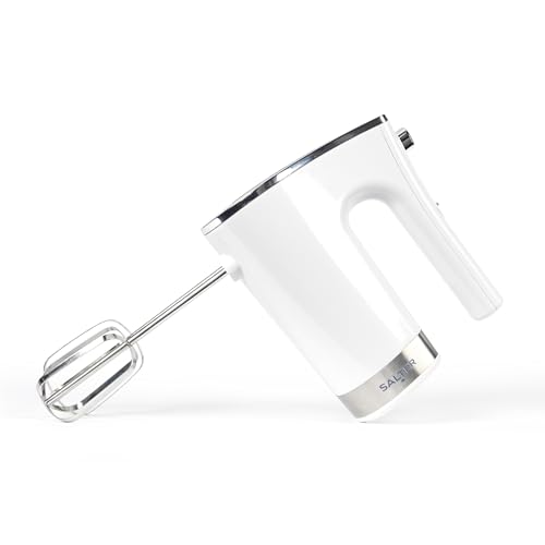 Salter Boston Hand Mixer – 5 Speeds & Turbo Setting, Eject Function, Extra Long Dishwasher Safe Attachments, Beater/Dough Hooks, Handheld Mixing, Home Baking Mixer, 300W, Ice White Shimmer