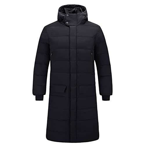 Doudoune à Capuche Chaude d'hiver pour Hommes Veste mi-Longue Décontracté en Molleton Veste d'Extérieur Classique en Coton Manteau à Capuche Imprimé Camouflage Manteau Long, Le Noir, L