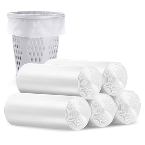 Dr.JIEER Small Bin Bags 3-6L Biodegradable Compostable Food Waste Bags Pedal Caddy Bin Liners for Kitchen White Trash Bags for Bathroom Toilet Office Clear Garbage Liners 120 Counts 1.2 Gal