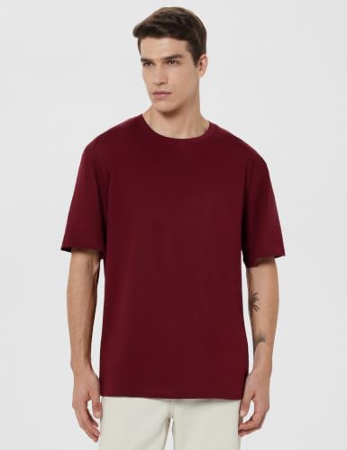 Image of Veirdo 100% Pure Cotton Drop Shoulder Oversized Baggy Fit Half Sleeve Plain Solid Round Neck Multicolor T-Shirt Combo for Men (Pack of 3) (Sizes S-2XL)