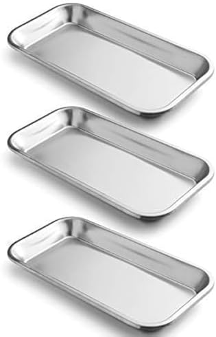 3 Pack Surgical Tray, Stainless Steel Tray for Lab Instrument Supplies, Tattoo Tool (Silver)