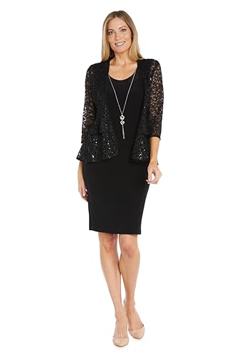 Image of R&M Richards Women's Elegant Sheath Ensemble W /Tiered Glitter Lace Jacket - Formal Evening Wear, Wedding Guest