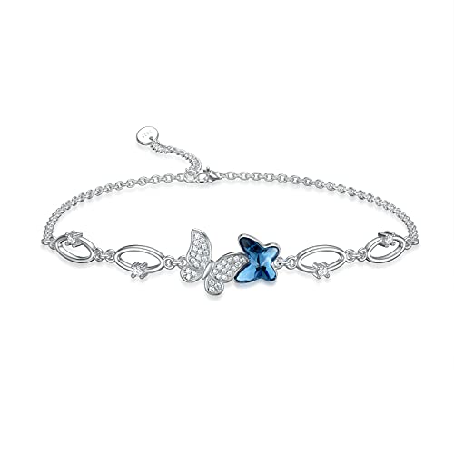 Flpruy Schmetterling Armband, Schmuck Schmetterling Blau Kristall Brautjungfern Armband Silber 925 Damen, Geburtstag Abschlussgeschenk für Mädchen Frauen Cover