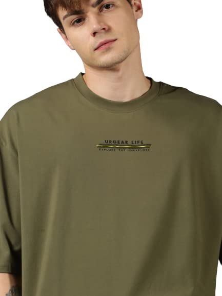 Image of URGEAR Men's Cotton Printed Drop Shoulder - Hip Hop - Down Shoulder- Baggy Loose fit- Stylish Oversized t Shirts for Men