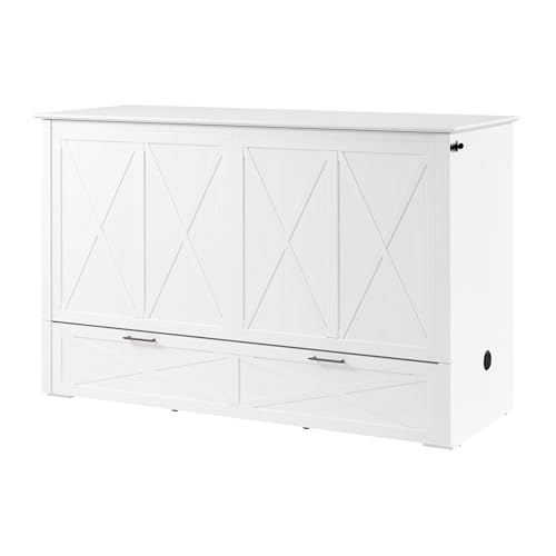 Bestar Murphy Cabinet Bed 65-inch Queen with Pullout Drawer for Bedroom, Guestroom, Key West Collection, Modern, White