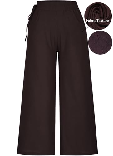 Image of KOTTY Women's Crumble Fabric High Waist Solid Color Drawstring Wide Leg Trousers Loose with Pockets