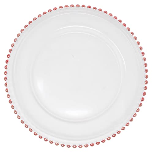 Ms Lovely Clear Glass Charger 12.6 Inch Dinner Plate With Beaded Rim - Set Of 4 - Metallic Pink #TOP9