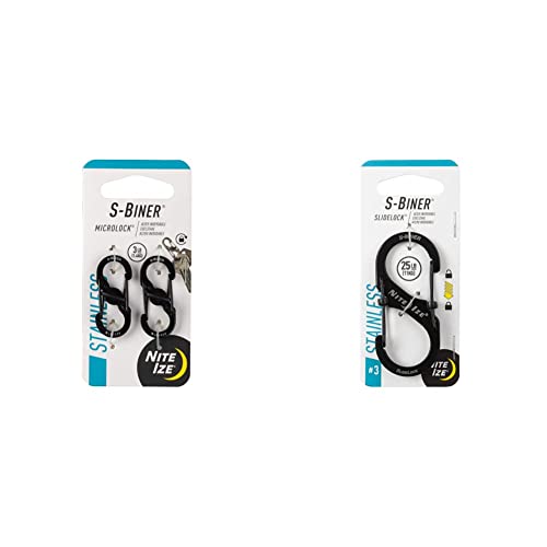 Nite Ize S-Biner MicroLock, Locking Key Holder, Stainless-Steel, Black & LSB3-01-R6 S-Biner SlideLock Dual Locking Carabiner, Size #3, Black