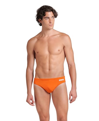 ARENA Men’s Team Solid Swim Brief MaxLife Athletic Swimwear Professional Training Swimsuit Sports Bathing Suit, Team Orange, US Size 32